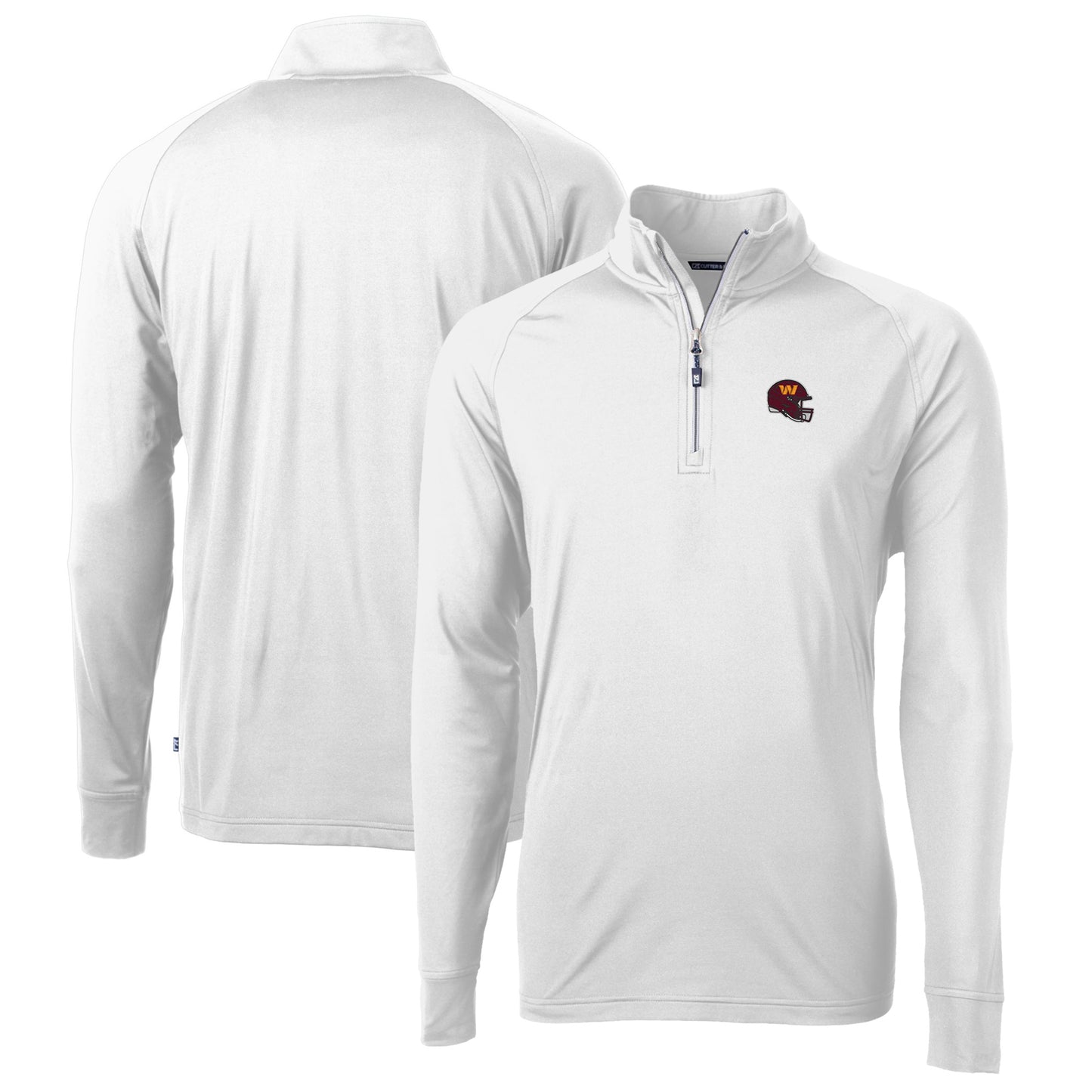Men's Cutter & Buck White Washington Commanders Helmet Adapt Eco Knit Stretch Recycled Quarter-Zip Pullover Top
