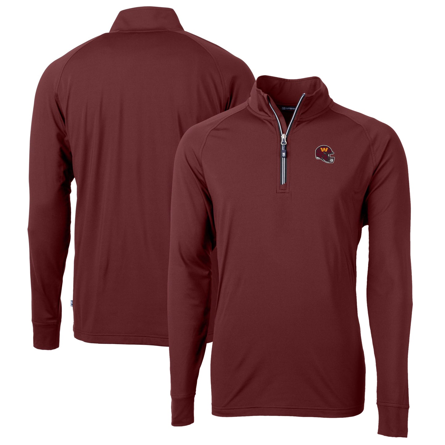 Men's Cutter & Buck Burgundy Washington Commanders Helmet Adapt Eco Knit Stretch Recycled Quarter-Zip Pullover Top