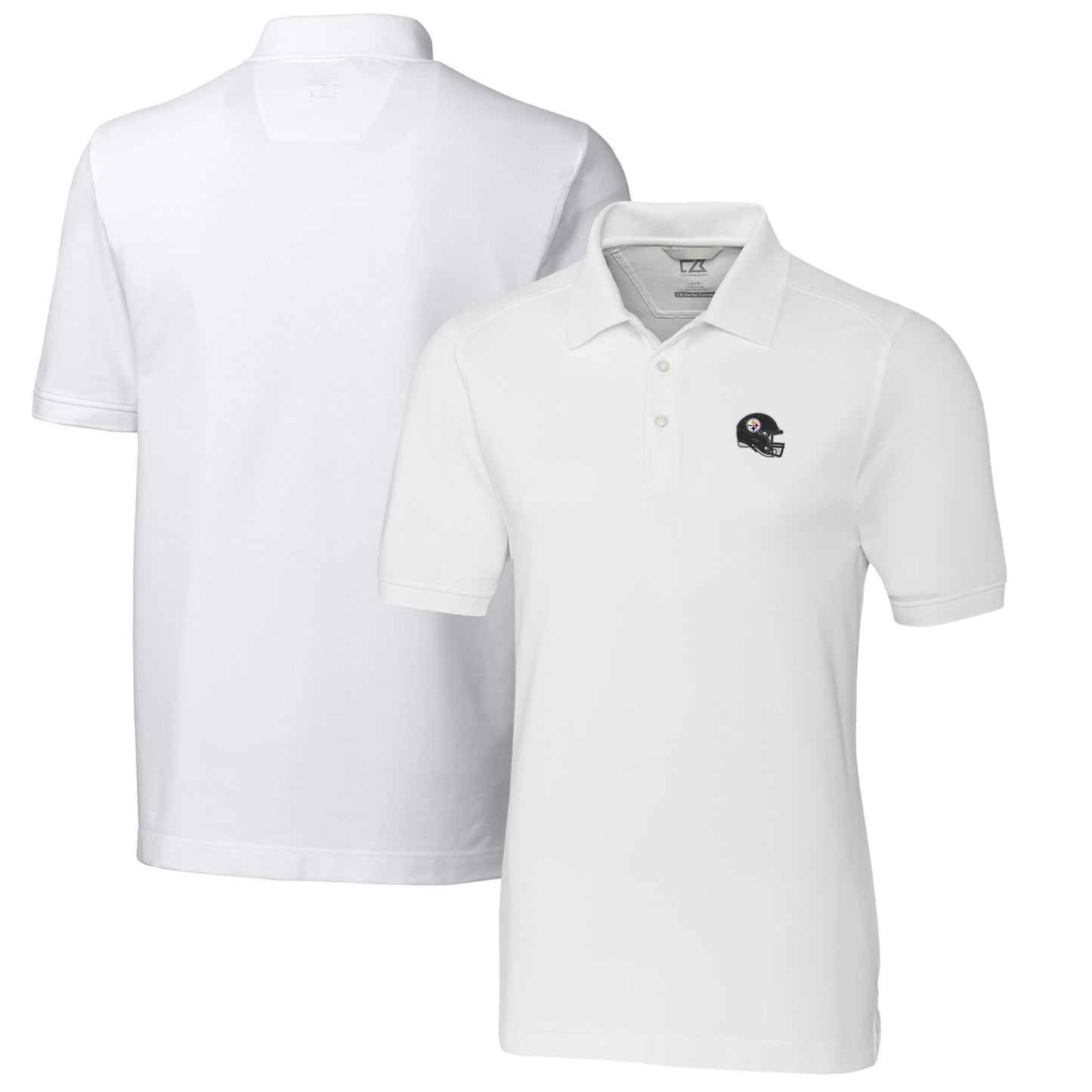 Men's Cutter & Buck White Pittsburgh Steelers Helmet Advantage Tri-Blend Pique Polo