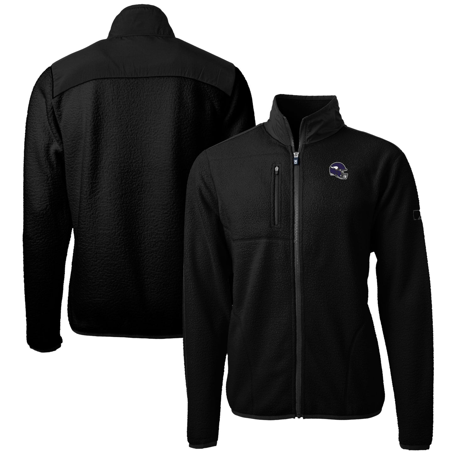 Men's Cutter & Buck Black Minnesota Vikings Helmet Cascade Eco Sherpa Fleece Full-Zip Jacket