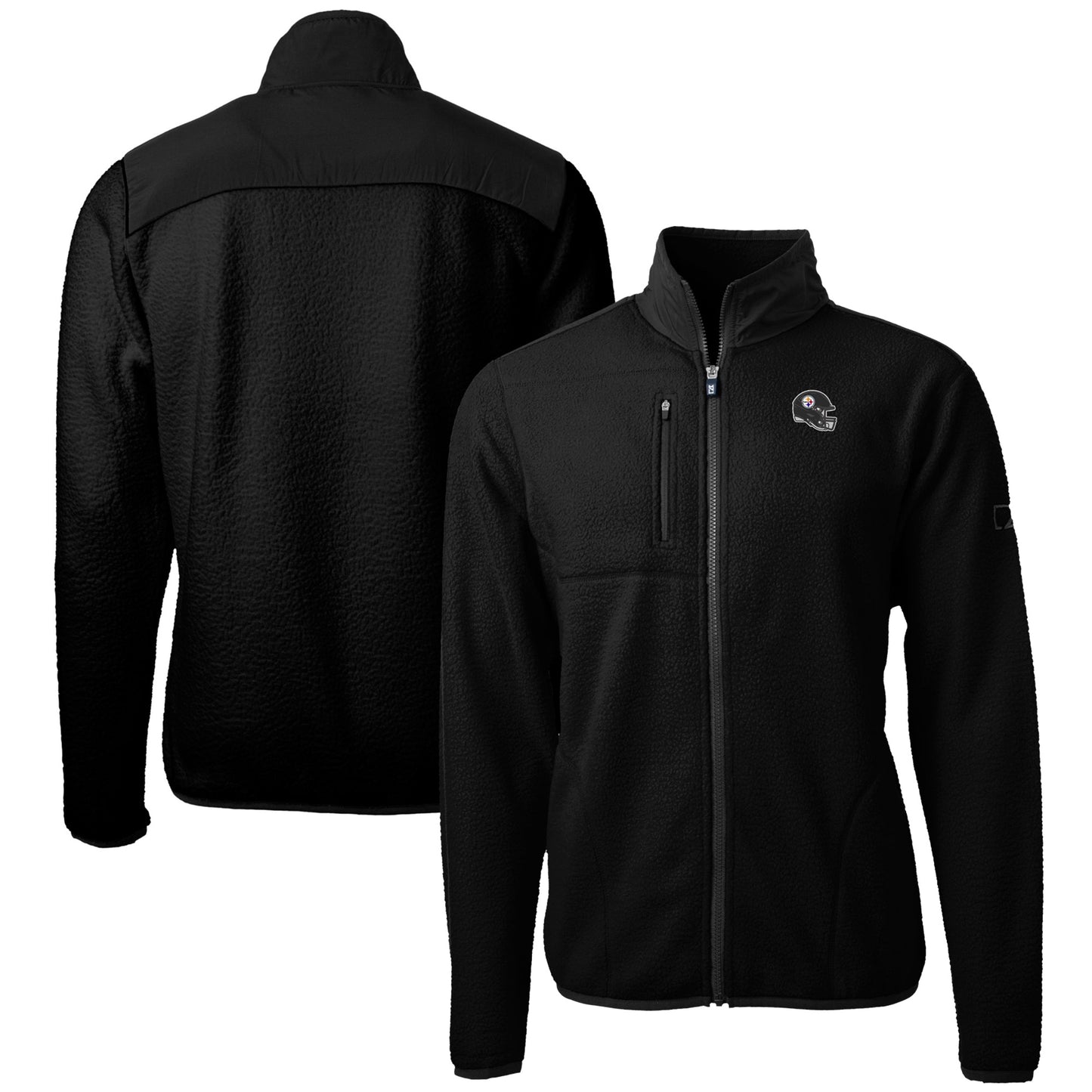 Men's Cutter & Buck Black Pittsburgh Steelers Helmet Cascade Eco Sherpa Fleece Full-Zip Jacket
