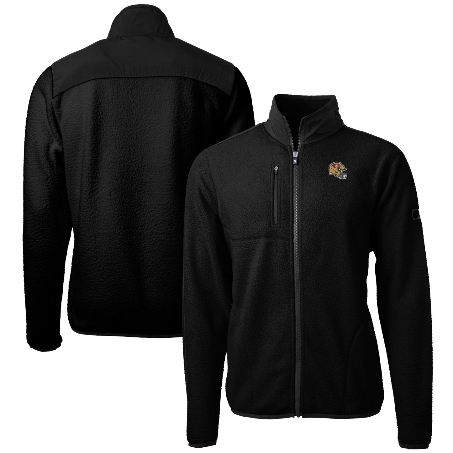 Men's Cutter & Buck Black San Francisco 49ers Helmet Cascade Eco Sherpa Fleece Full-Zip Jacket