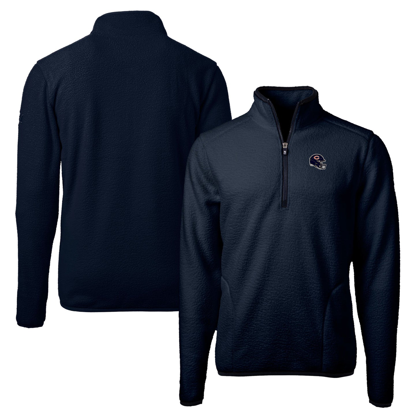 Men's Cutter & Buck Navy Chicago Bears Helmet Cascade Eco Sherpa Fleece Quarter-Zip Pullover Jacket