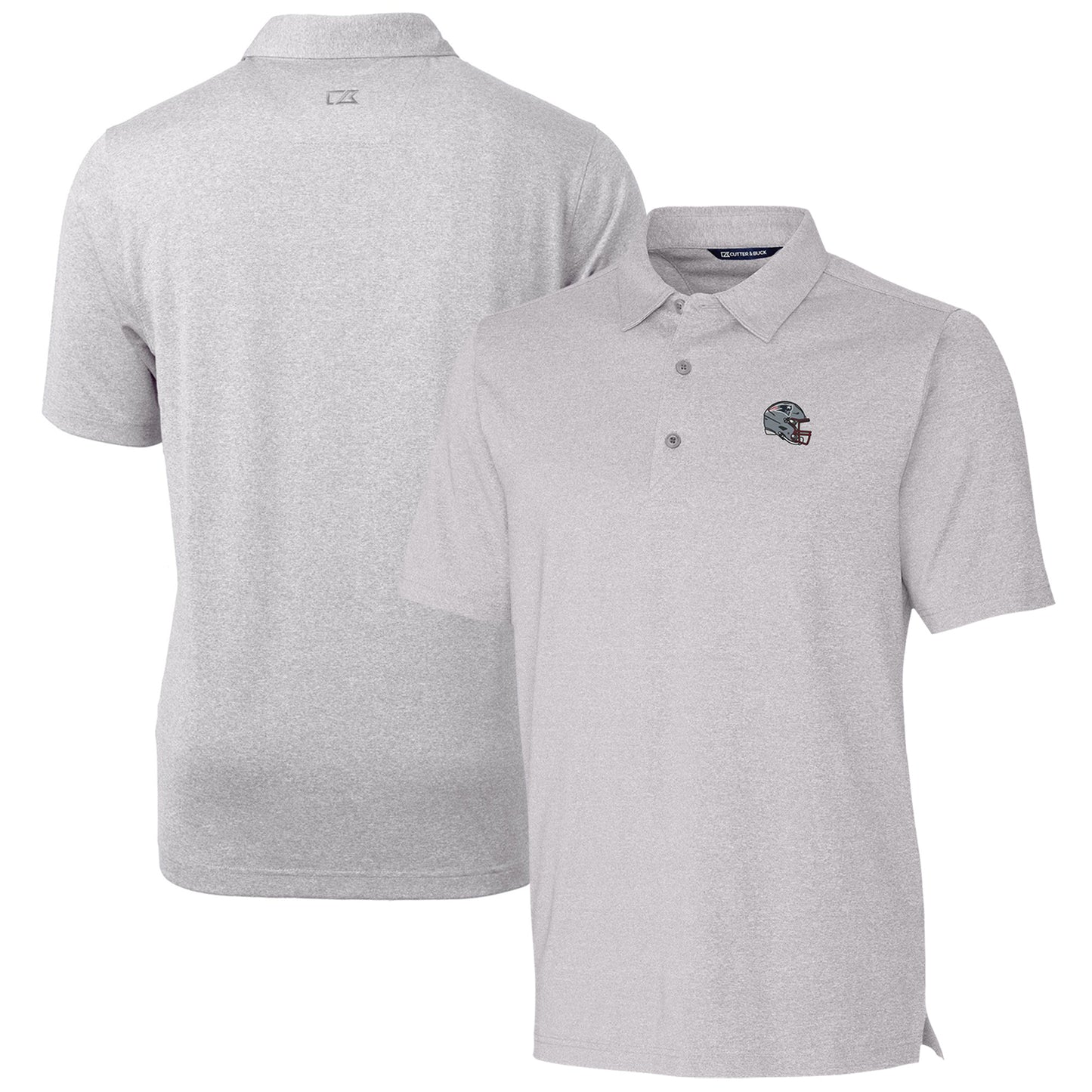 Men's Cutter & Buck Heather Gray New England Patriots Helmet Forge Stretch Polo