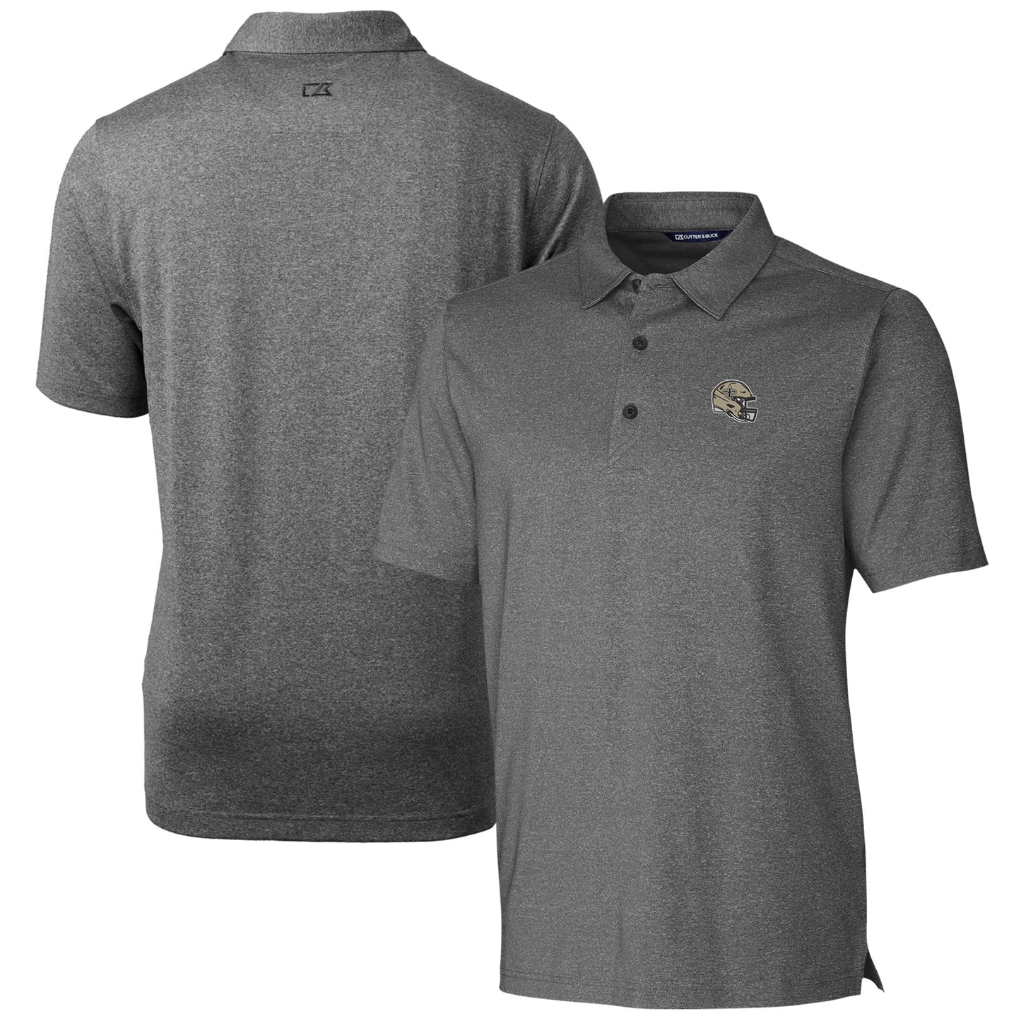 Men's Cutter & Buck Heather Charcoal New Orleans Saints Helmet Forge Stretch Polo