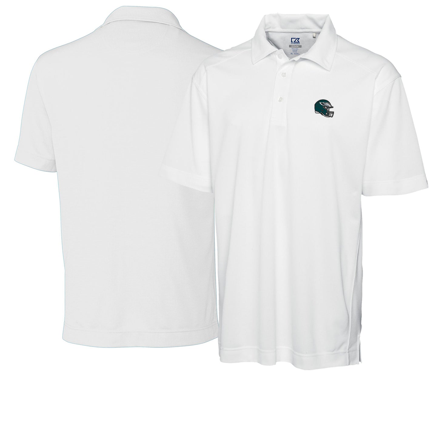 Men's Cutter & Buck White Philadelphia Eagles Helmet DryTec Genre Textured Solid Polo