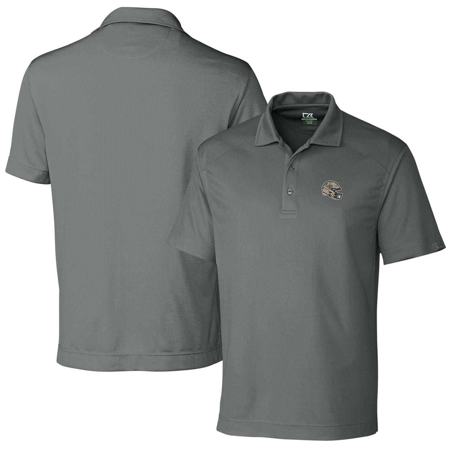 Men's Cutter & Buck Steel New Orleans Saints Helmet DryTec Genre Textured Solid Polo