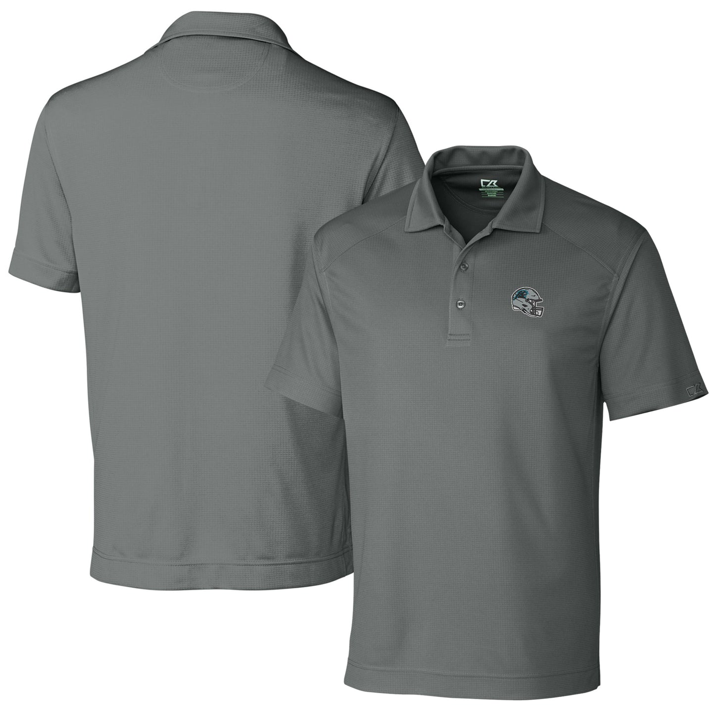 Men's Cutter & Buck Steel Carolina Panthers Helmet DryTec Genre Textured Solid Polo