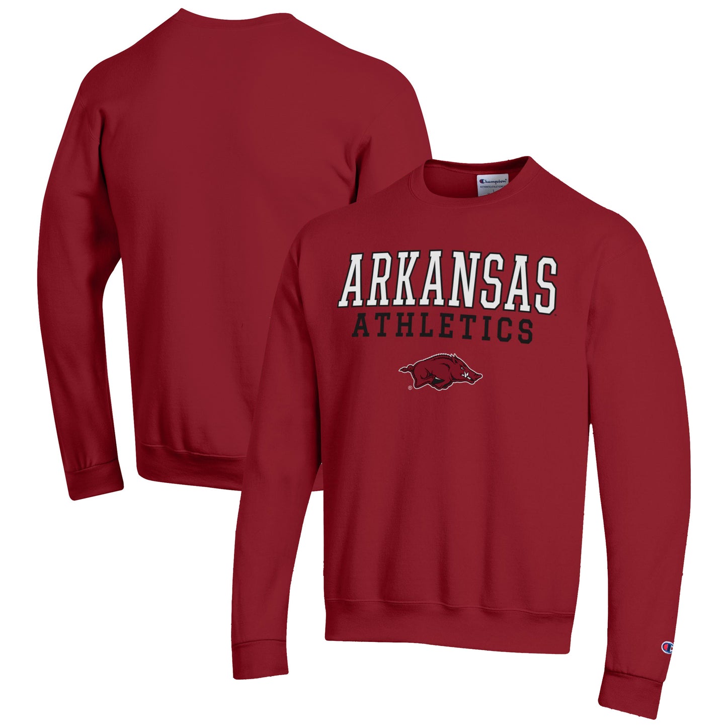 Men's Champion Cardinal Arkansas Razorbacks Athletics Logo Stack Pullover Sweatshirt