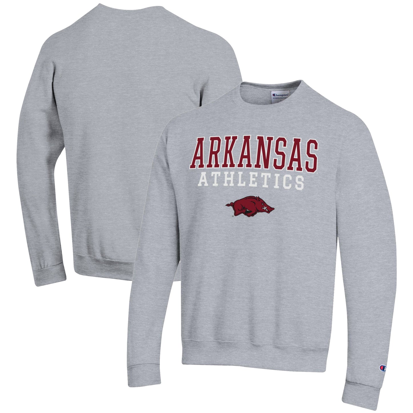 Men's Champion Gray Arkansas Razorbacks Athletics Logo Stack Pullover Sweatshirt