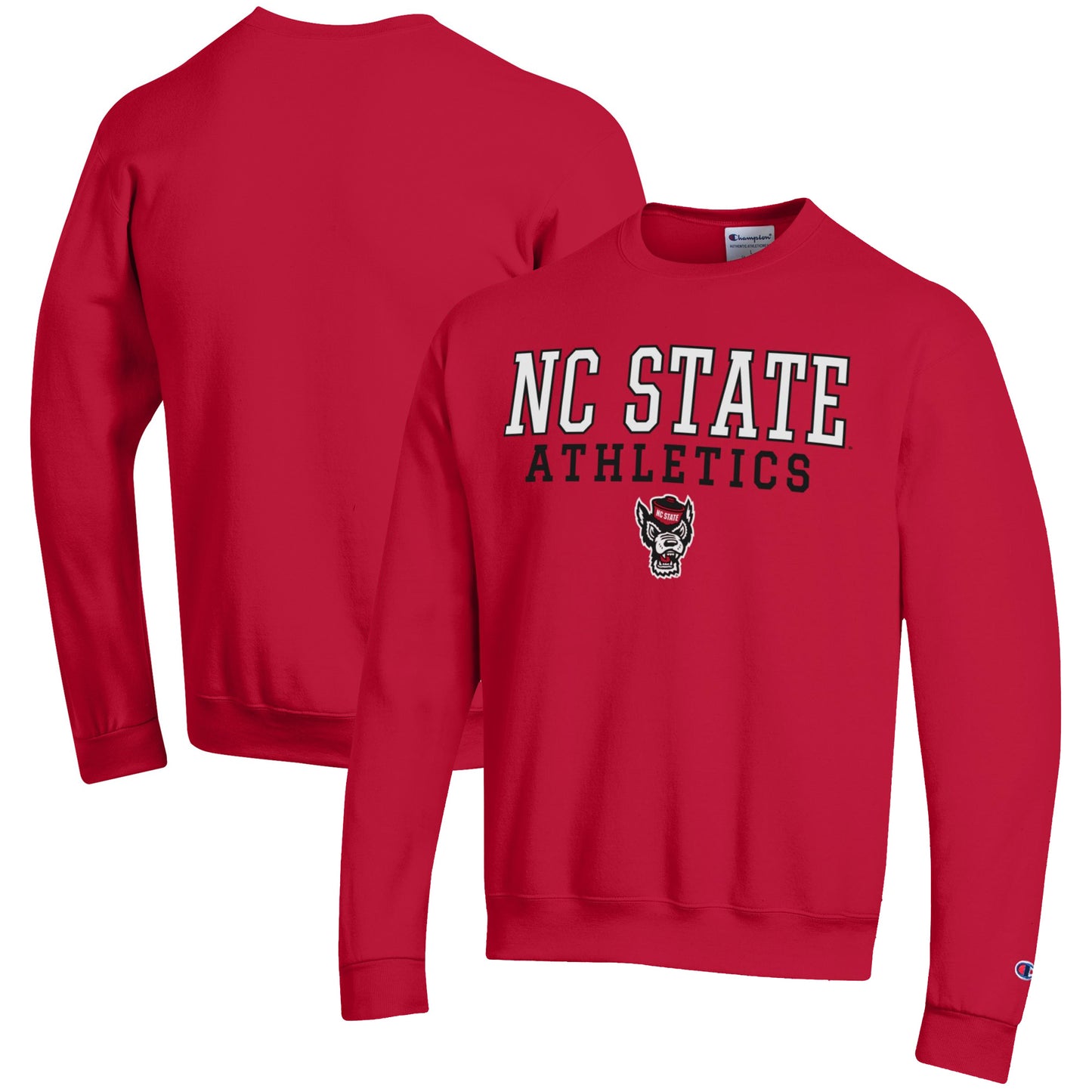 Men's Champion Red NC State Wolfpack Athletics Logo Stack Pullover Sweatshirt