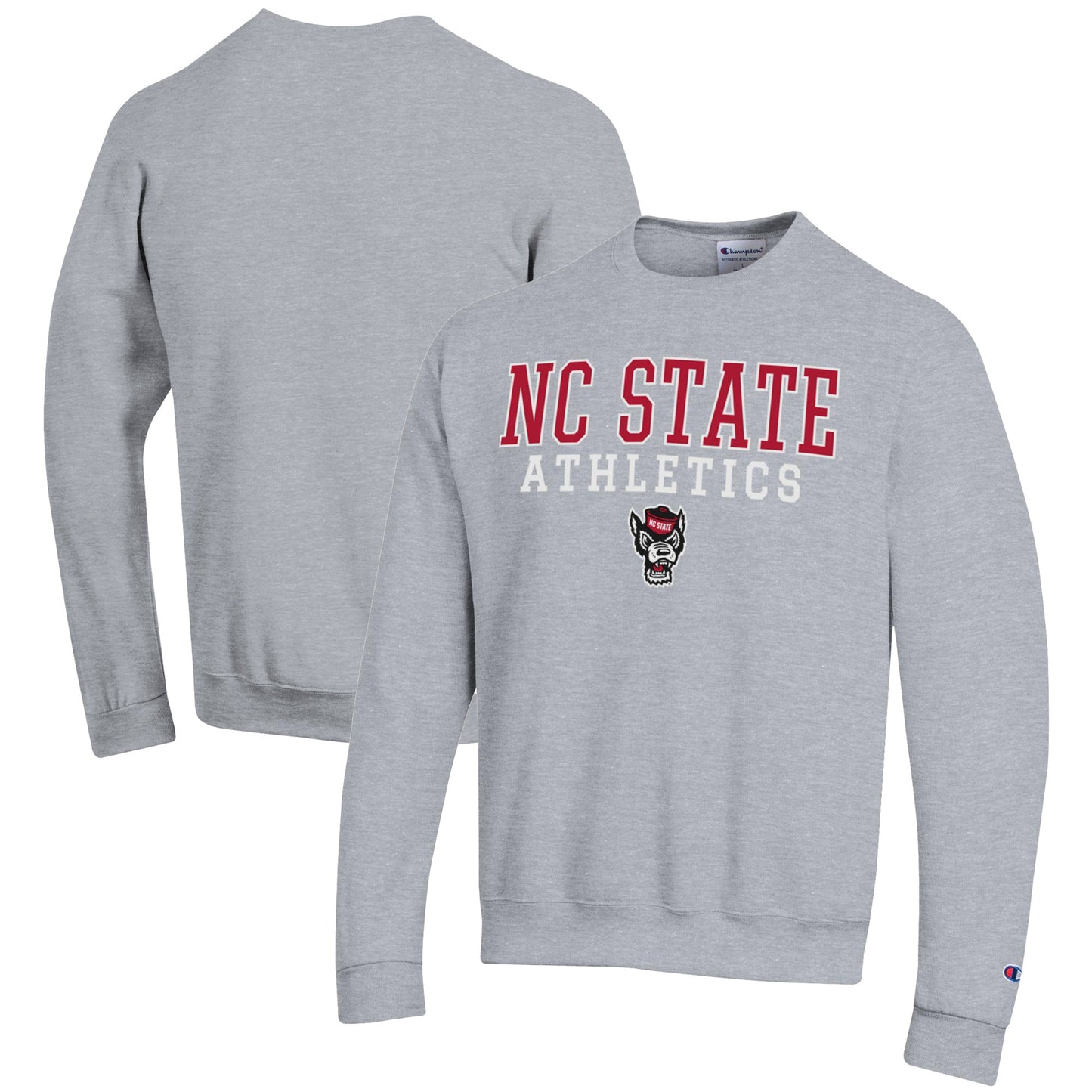 Men's Champion Gray NC State Wolfpack Athletics Logo Stack Pullover Sweatshirt