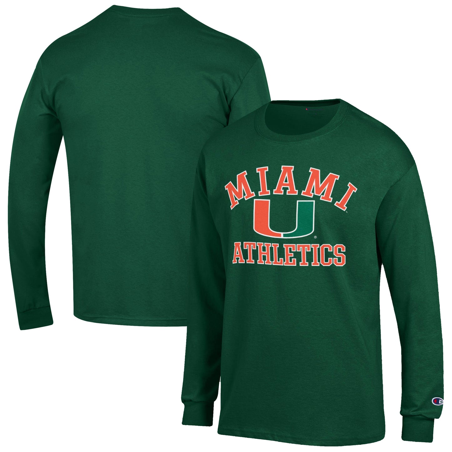 Men's Champion Green Miami Hurricanes Athletics Logo Long Sleeve T-Shirt
