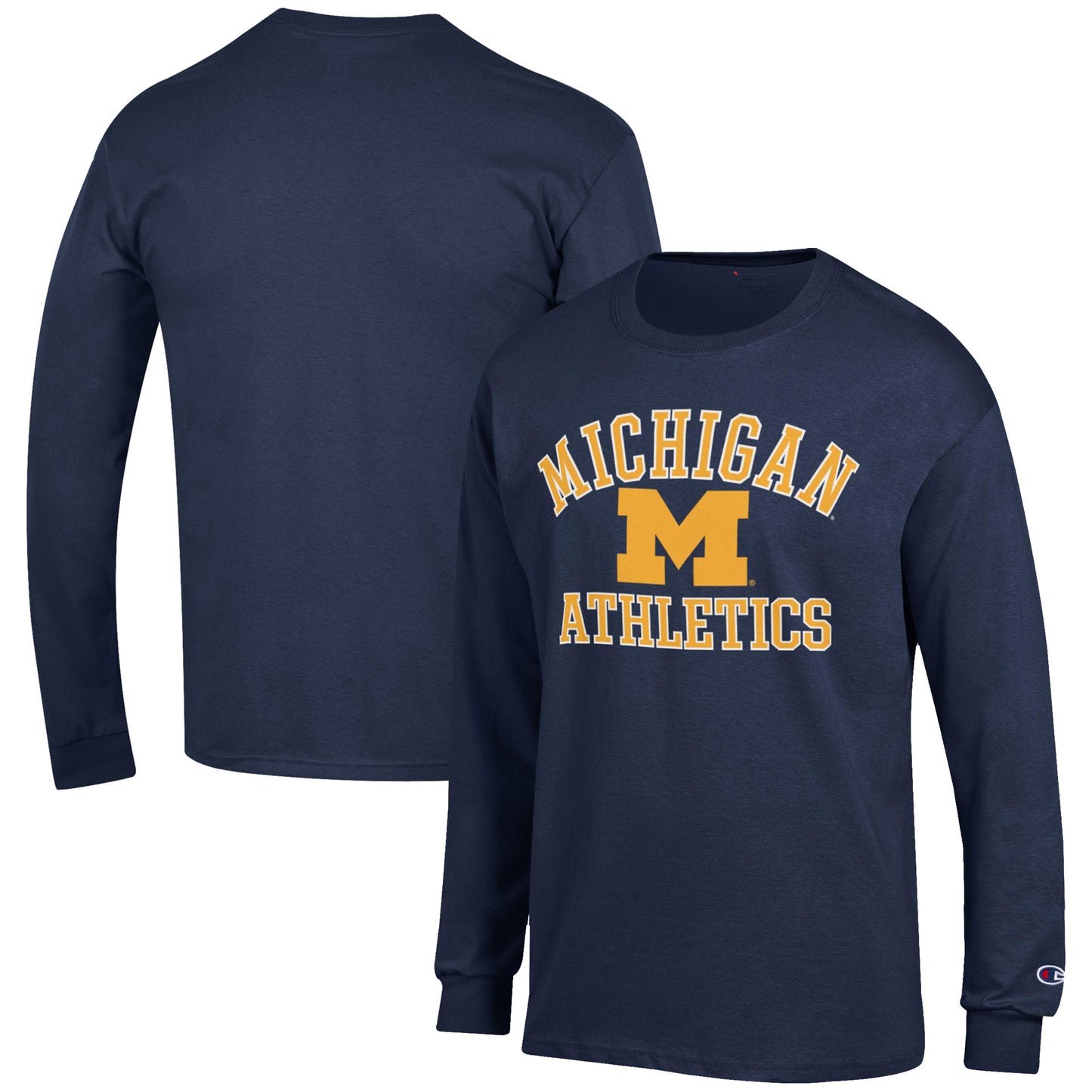 Men's Champion Navy Michigan Wolverines Athletics Logo Long Sleeve T-Shirt