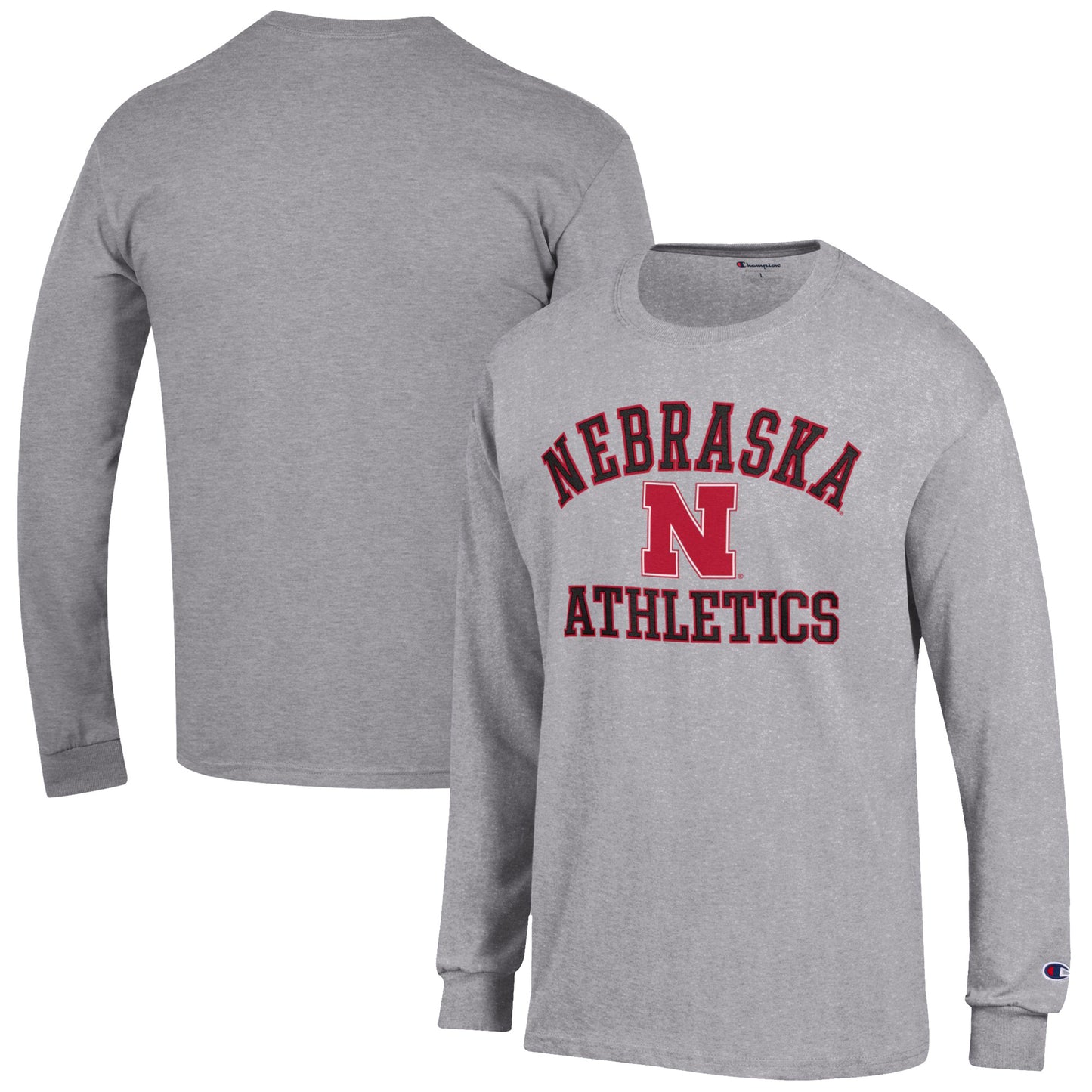 Men's Champion Gray Nebraska Huskers Athletics Logo Long Sleeve T-Shirt
