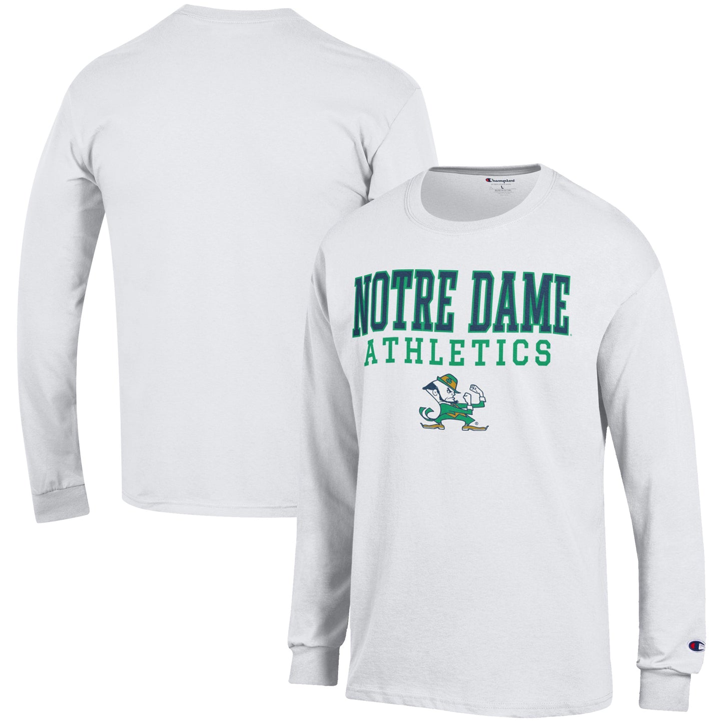 Men's Champion White Notre Dame Fighting Irish Athletics Logo Long Sleeve T-Shirt