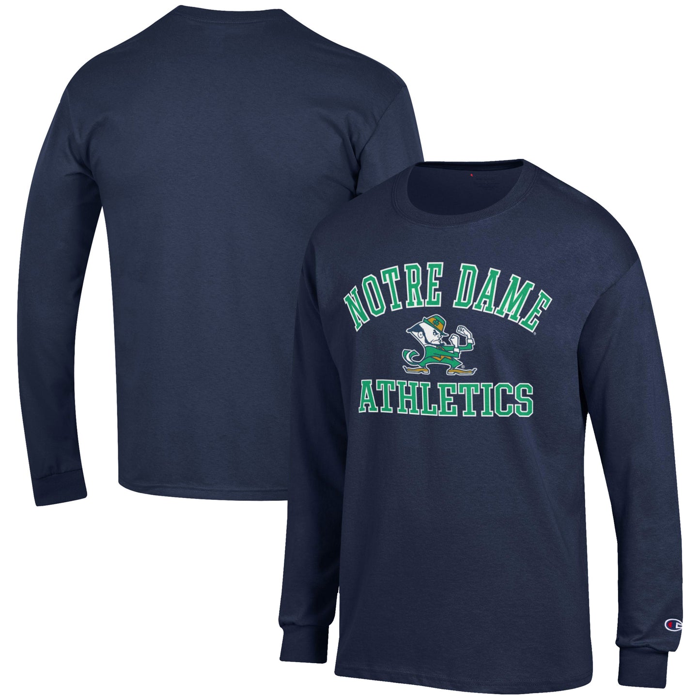 Men's Champion Navy Notre Dame Fighting Irish Athletics Logo Long Sleeve T-Shirt