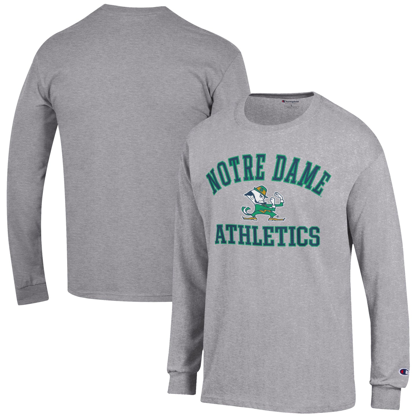 Men's Champion Gray Notre Dame Fighting Irish Athletics Logo Long Sleeve T-Shirt