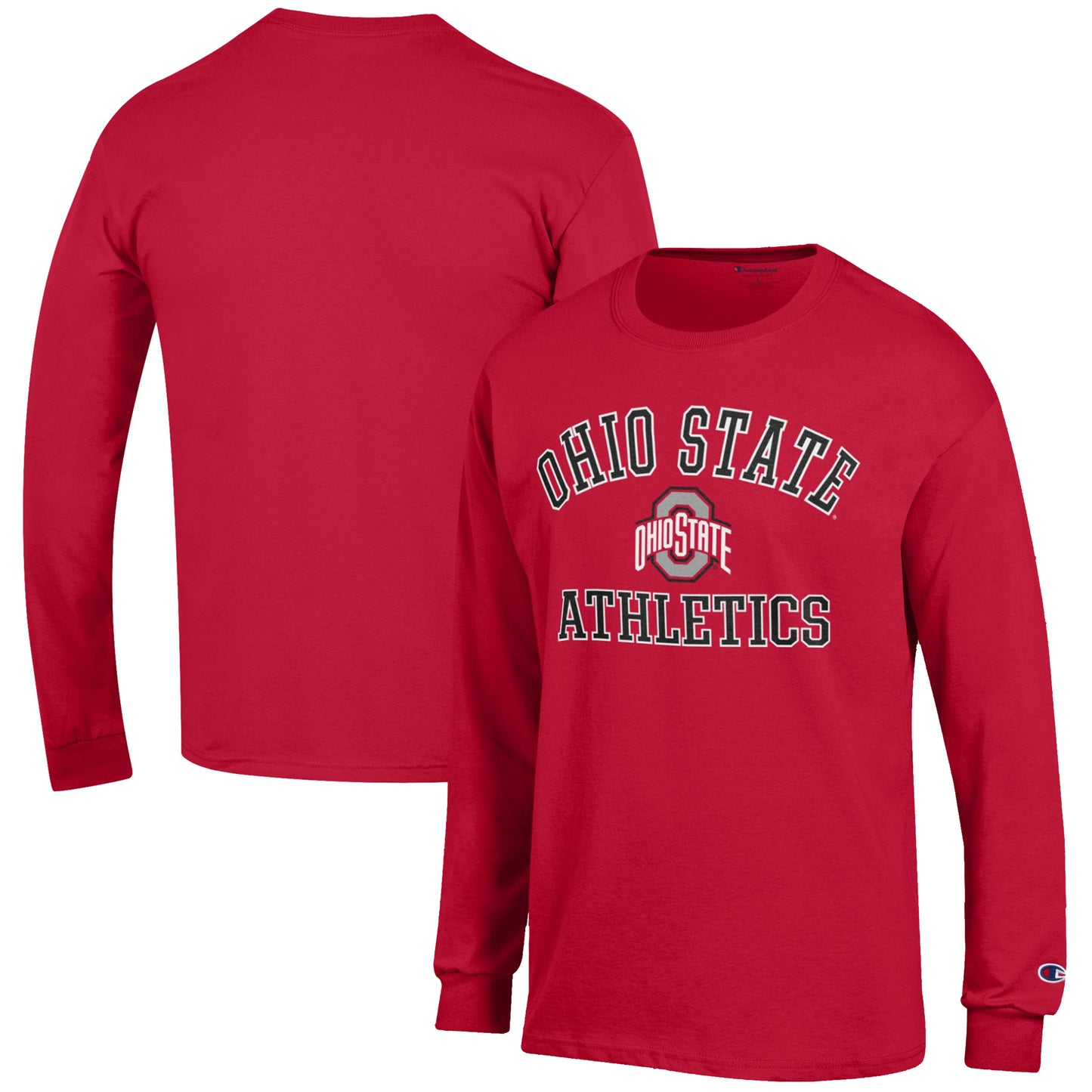 Men's Champion Scarlet Ohio State Buckeyes Athletics Logo Long Sleeve T-Shirt