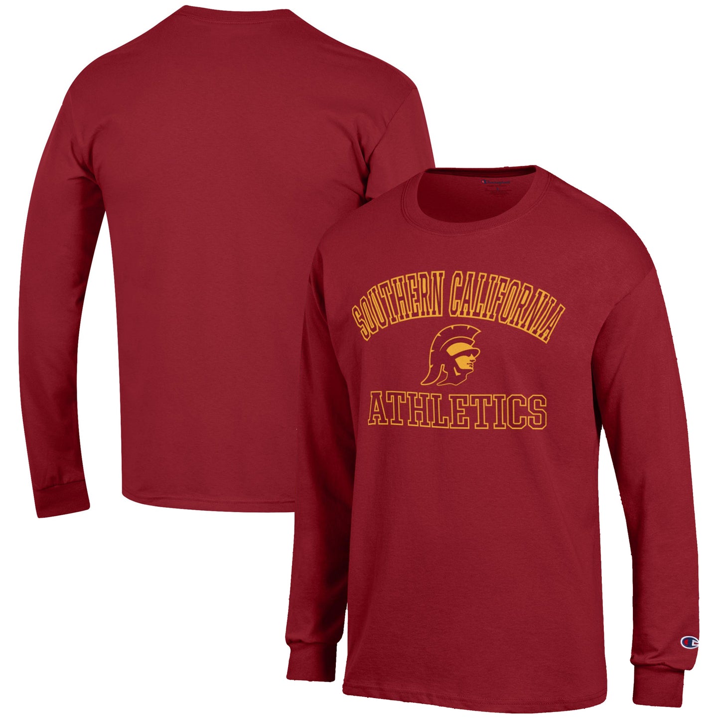 Men's Champion Cardinal USC Trojans Athletics Logo Long Sleeve T-Shirt