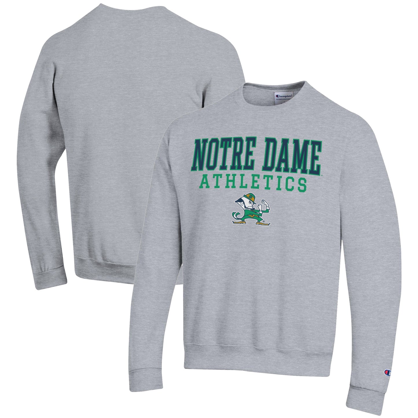 Men's Champion Gray Notre Dame Fighting Irish Athletics Logo Stack Pullover Sweatshirt