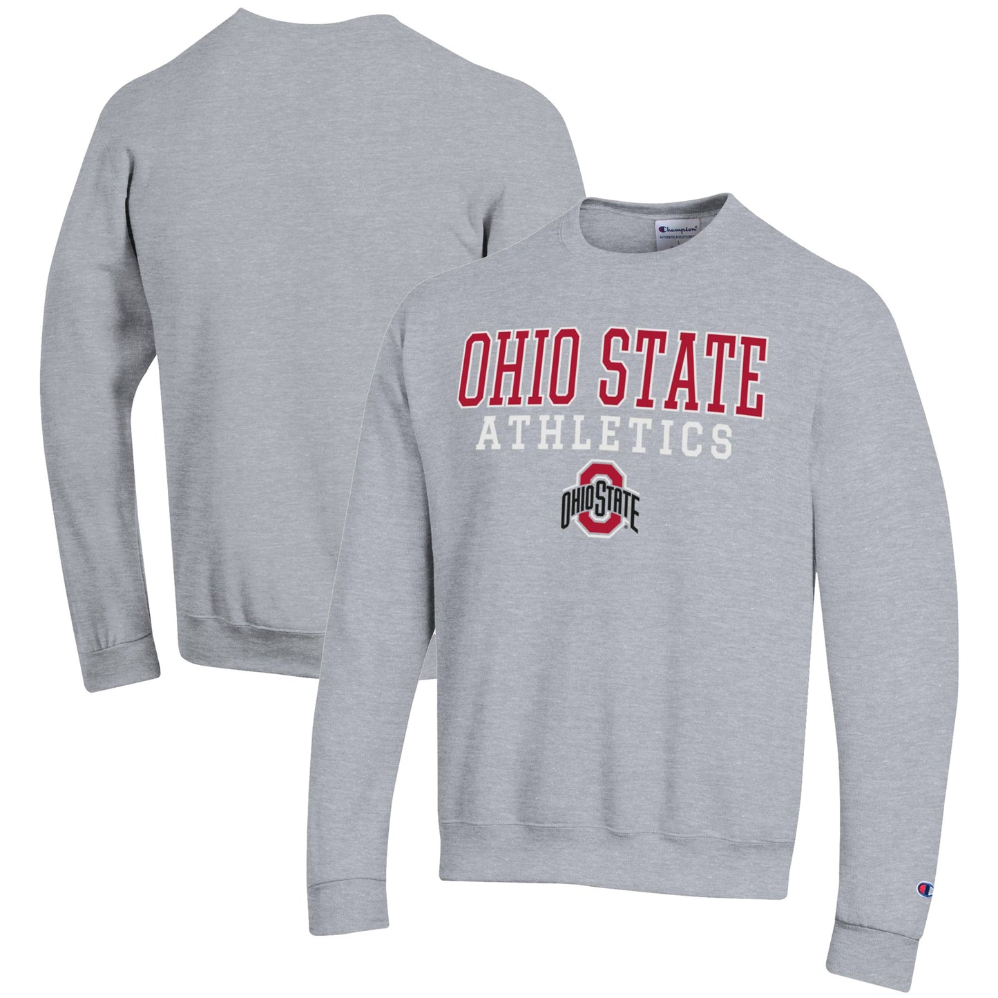 Men's Champion Gray Ohio State Buckeyes Athletics Logo Stack Pullover Sweatshirt