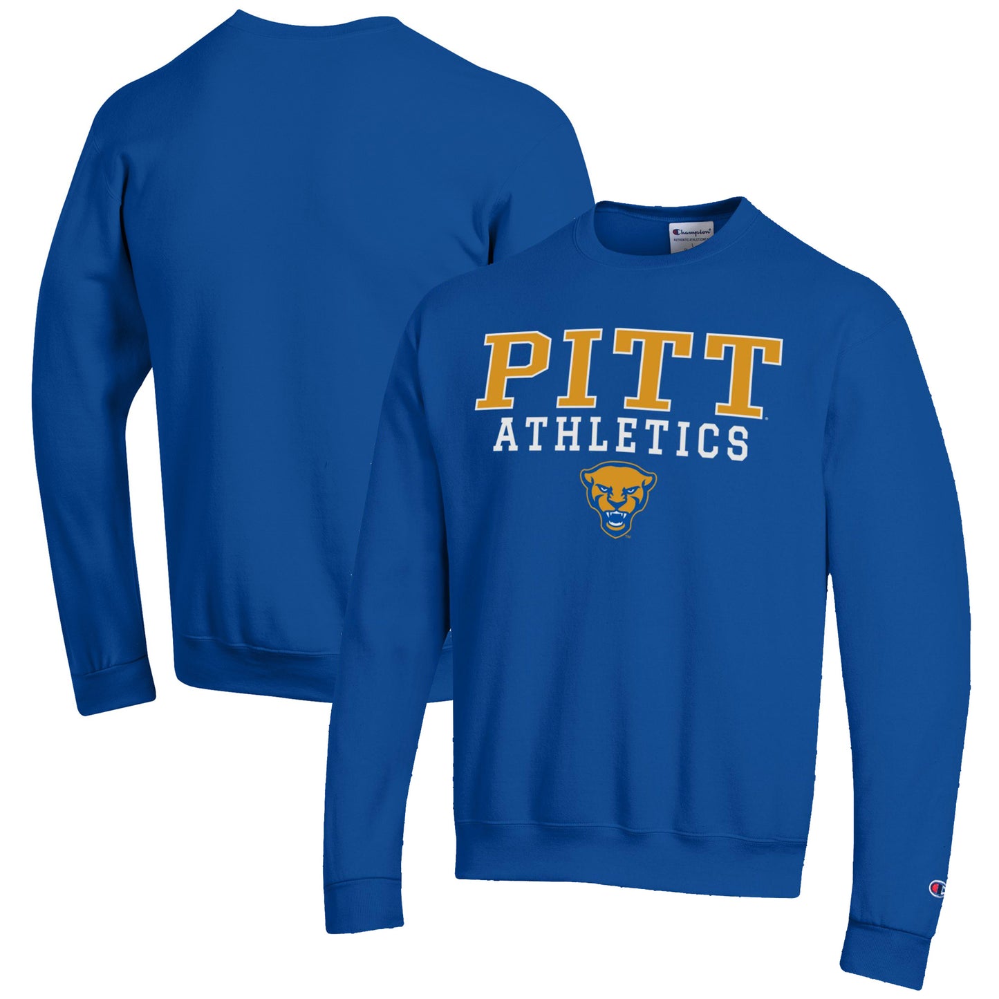 Men's Champion Royal Pitt Panthers Athletics Logo Stack Pullover Sweatshirt