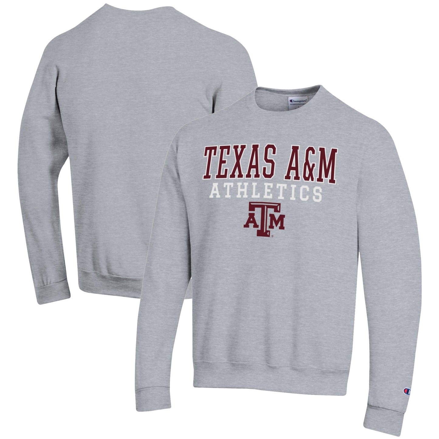 Men's Champion Gray Texas A&M Aggies Athletics Logo Stack Pullover Sweatshirt