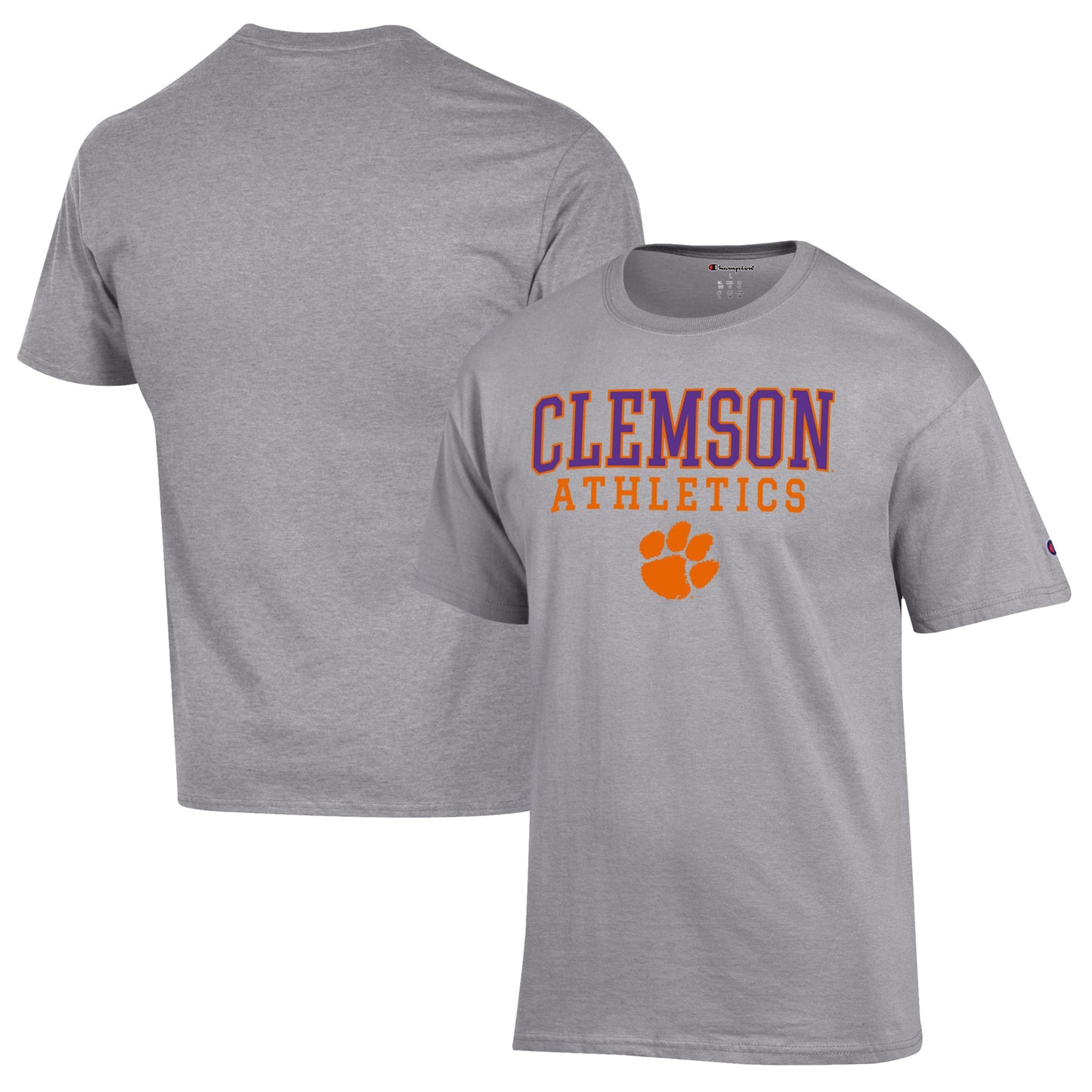 Men's Champion Gray Clemson Tigers Athletics Logo Stack T-Shirt