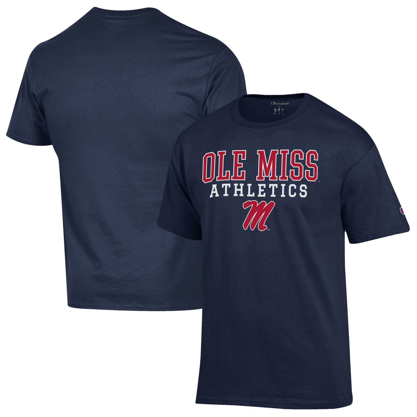 Men's Champion Navy Ole Miss Rebels Athletics Logo Stack T-Shirt