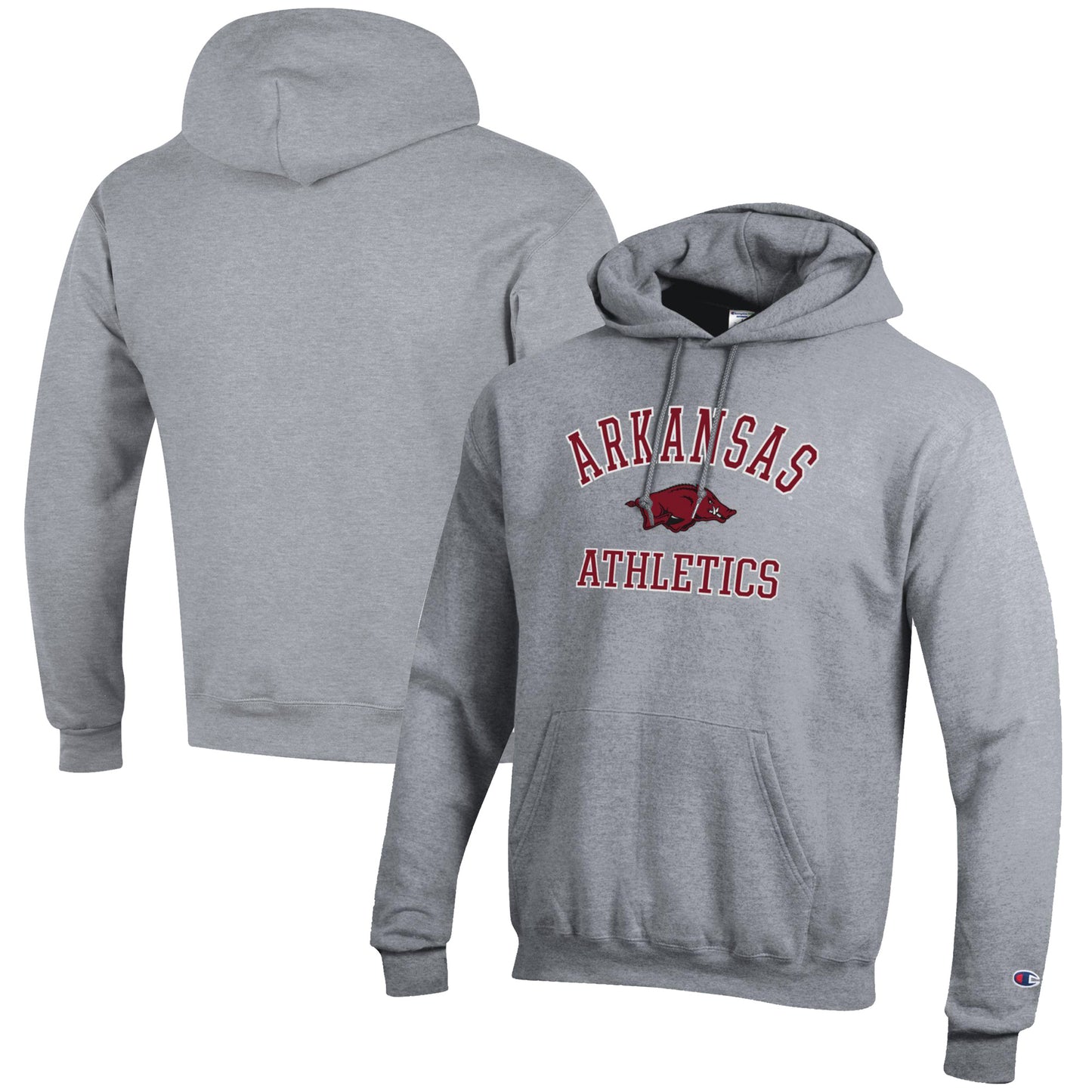 Men's Champion Gray Arkansas Razorbacks Athletics Logo Pullover Hoodie