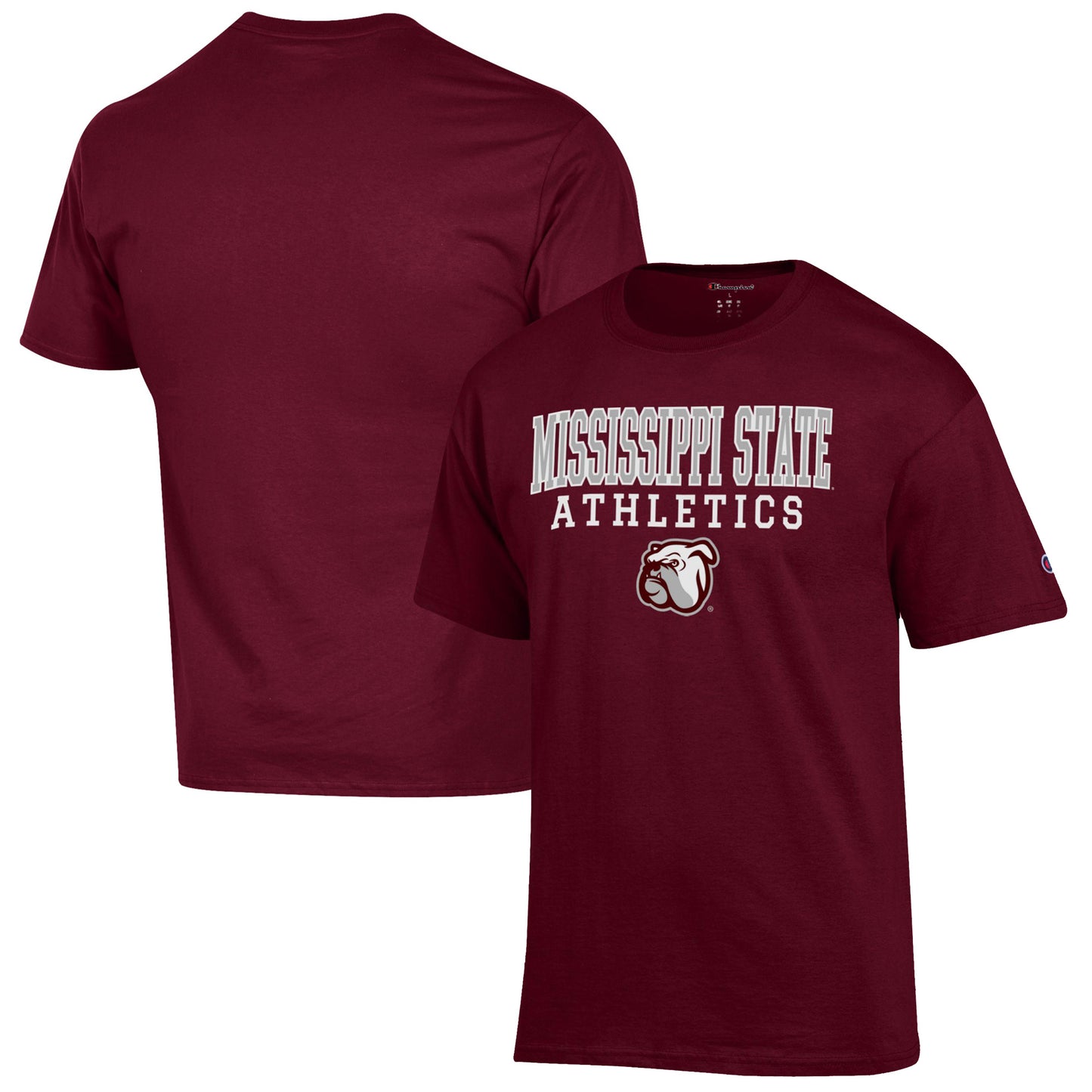 Men's Champion Maroon Mississippi State Bulldogs Athletics Logo Stack T-Shirt