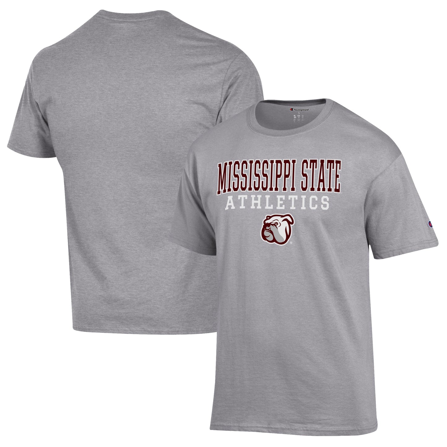 Men's Champion Gray Mississippi State Bulldogs Athletics Logo Stack T-Shirt