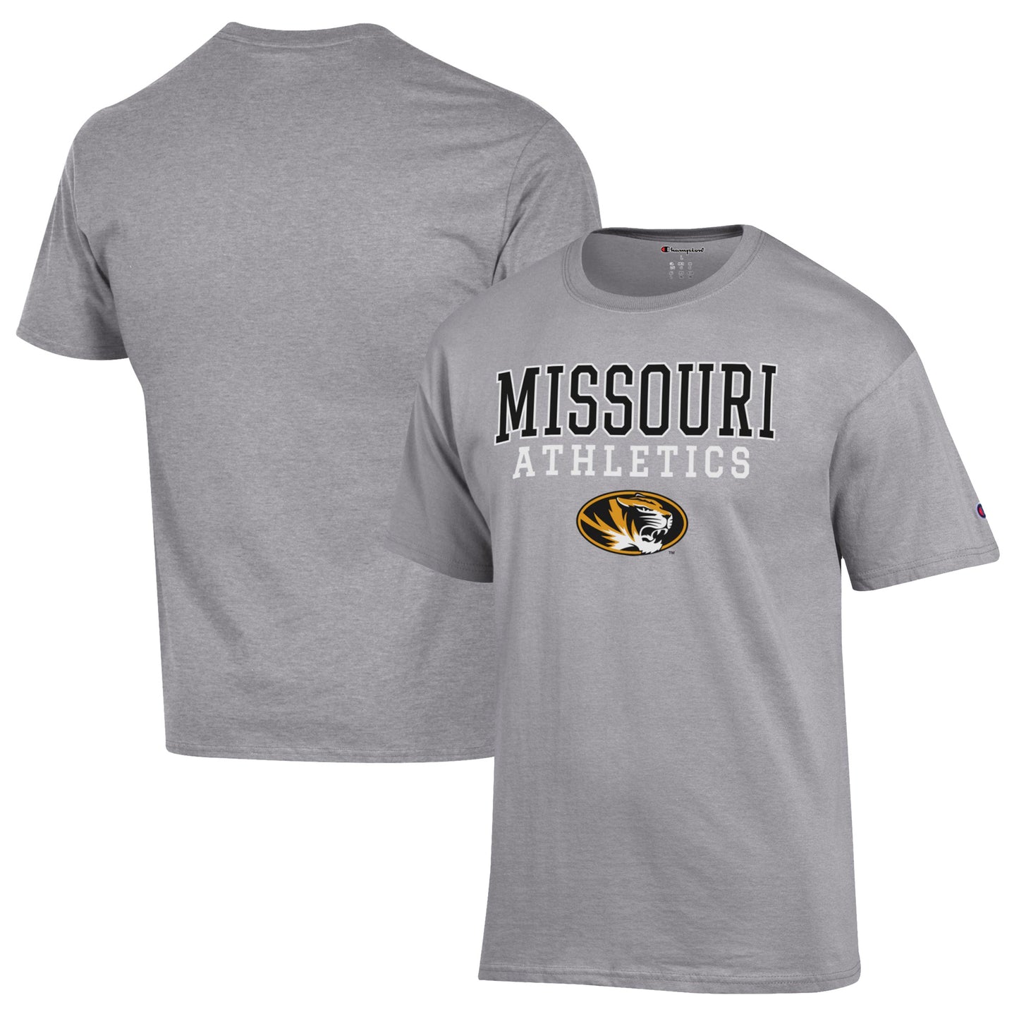 Men's Champion Gray Missouri Tigers Athletics Logo Stack T-Shirt