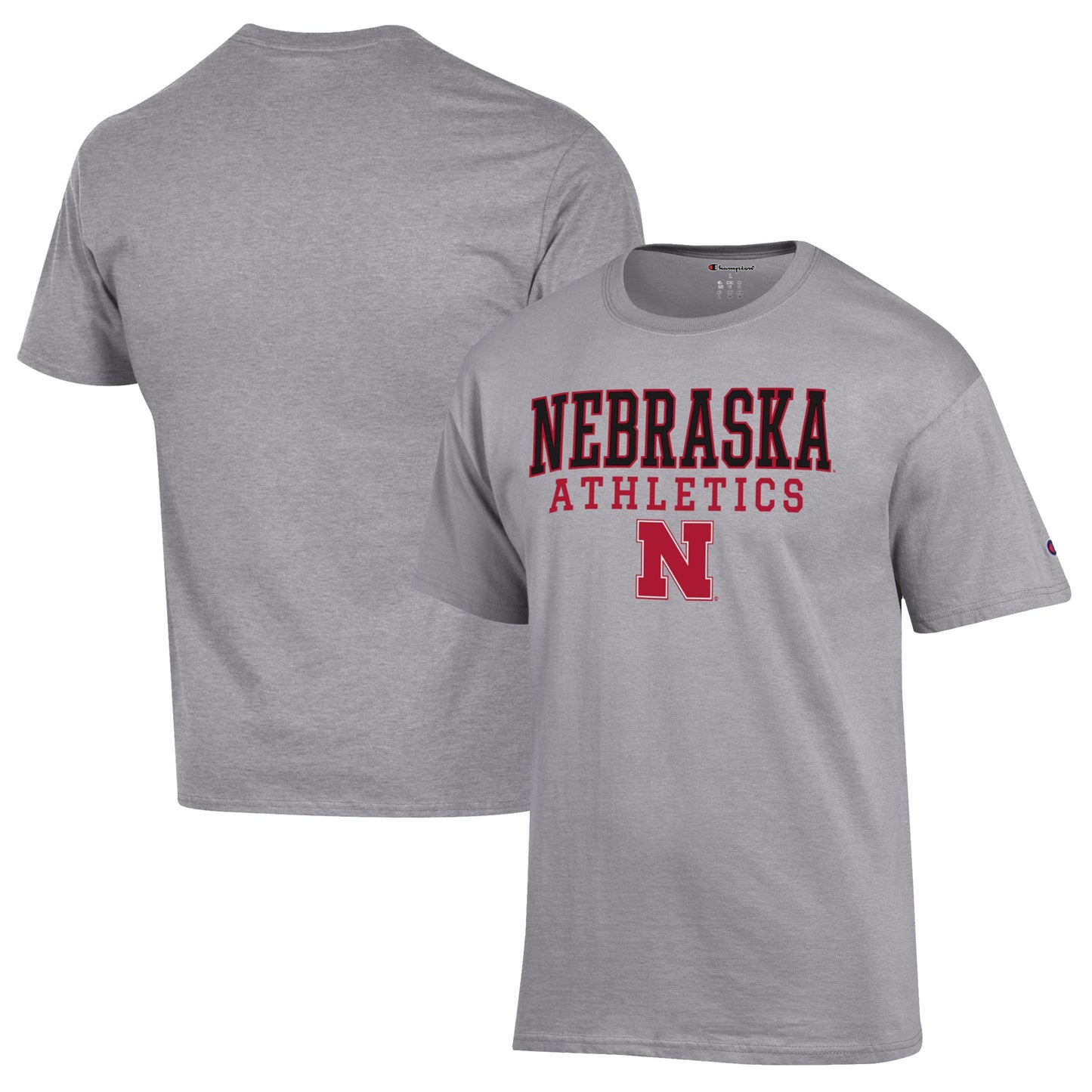 Men's Champion Gray Nebraska Huskers Athletics Logo Stack T-Shirt