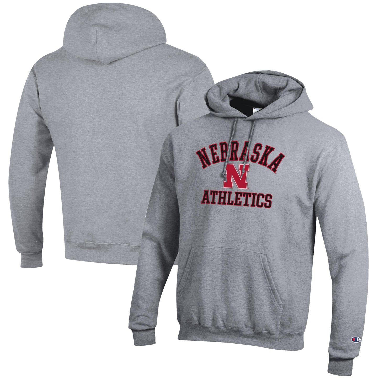 Men's Champion Gray Nebraska Huskers Athletics Logo Pullover Hoodie