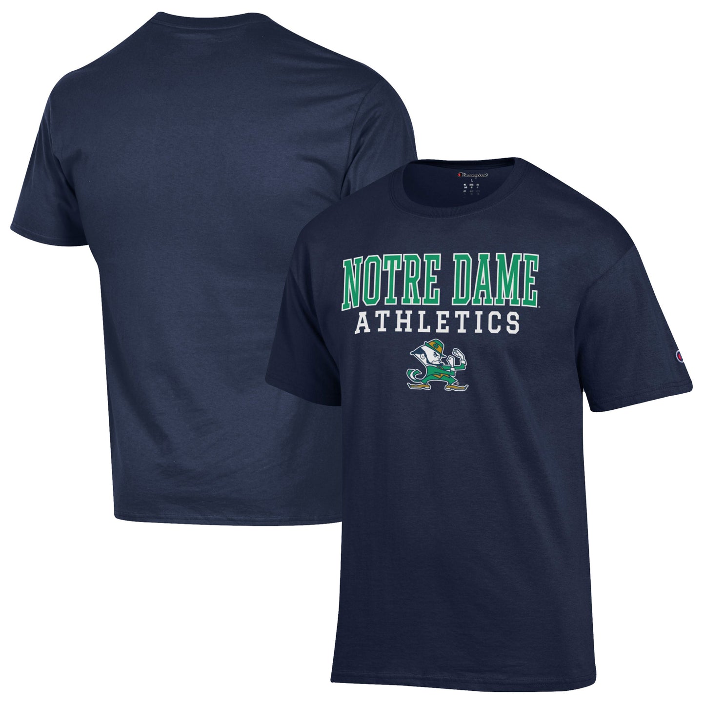 Men's Champion Navy Notre Dame Fighting Irish Athletics Logo Stack T-Shirt