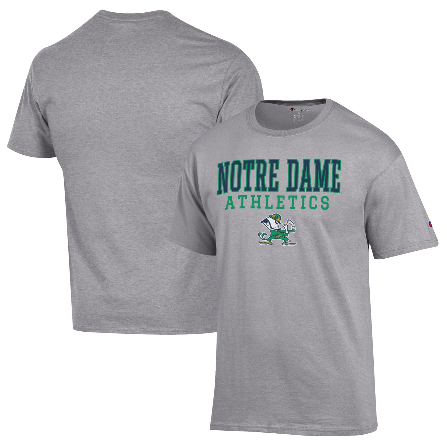 Men's Champion Gray Notre Dame Fighting Irish Athletics Logo Stack T-Shirt