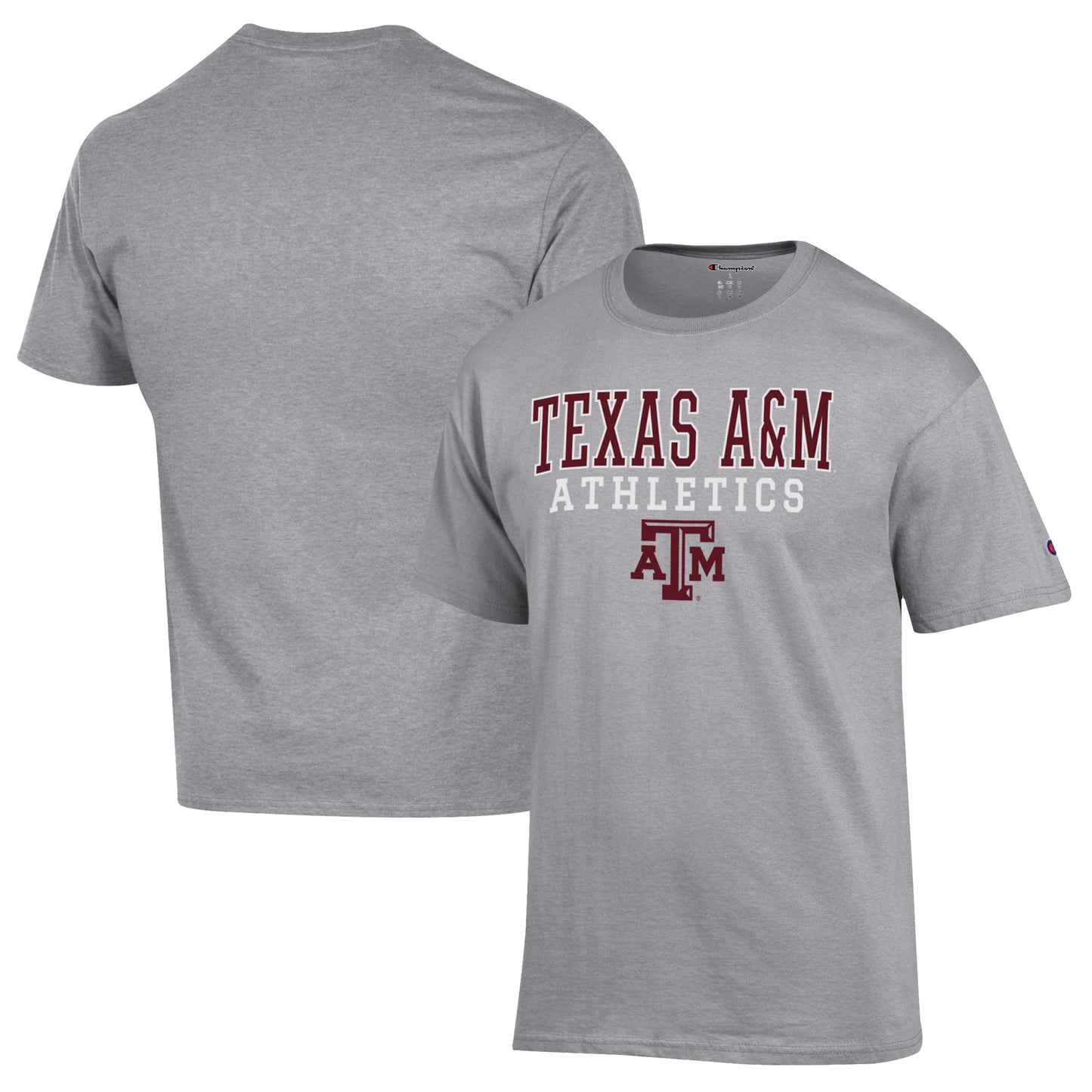 Men's Champion Gray Texas A&M Aggies Athletics Logo Stack T-Shirt
