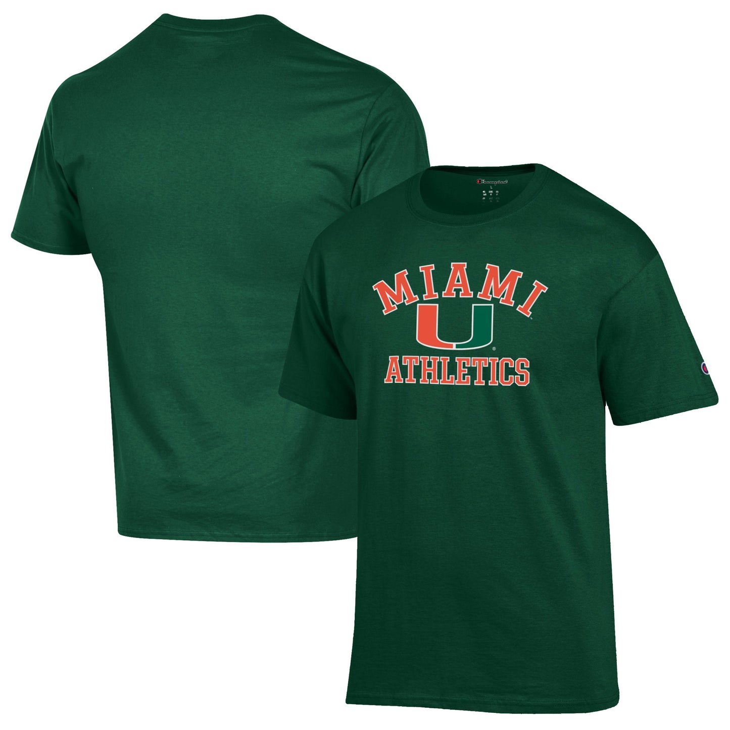 Men's Champion Green Miami Hurricanes Athletics Logo T-Shirt