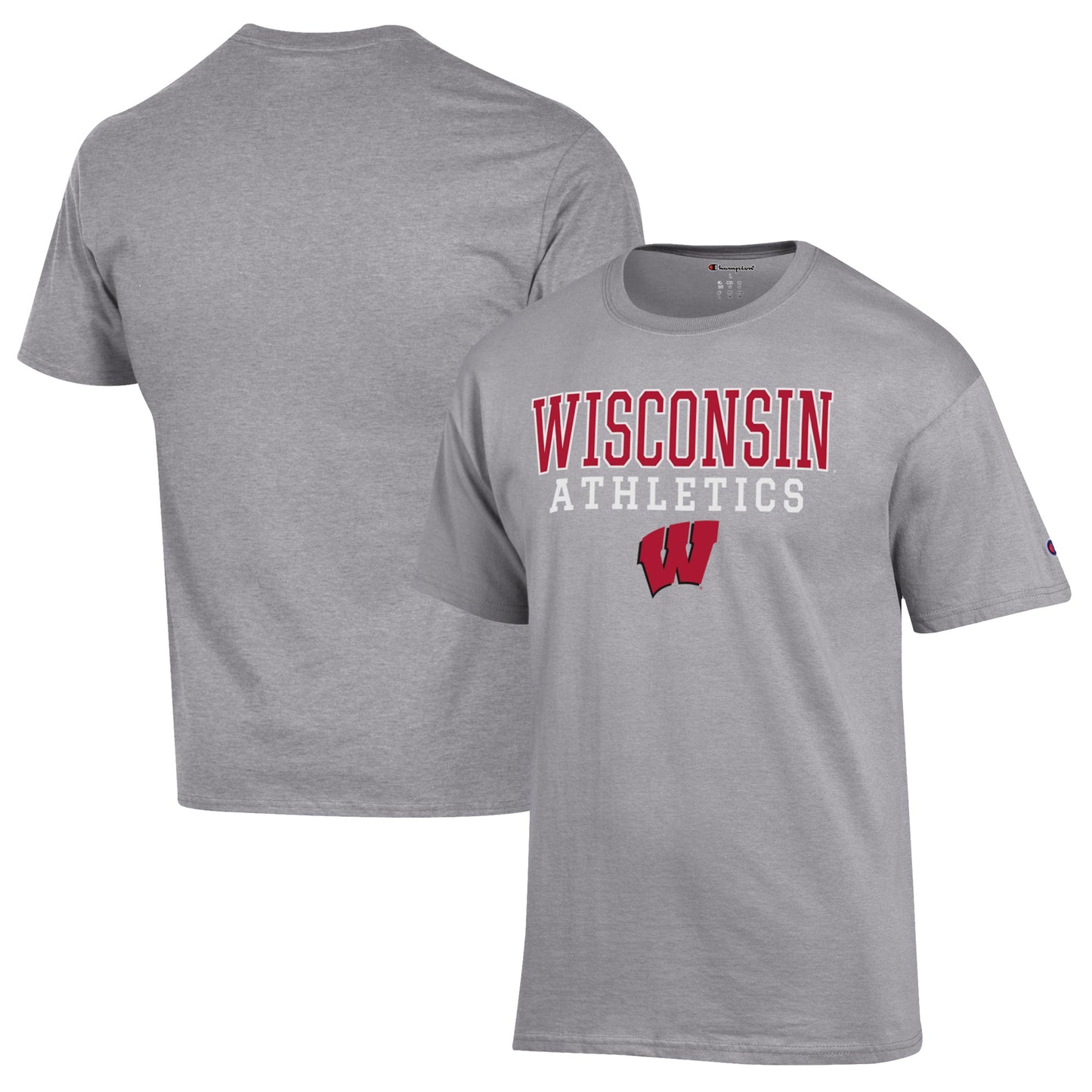 Men's Champion Gray Wisconsin Badgers Athletics Logo Stack T-Shirt