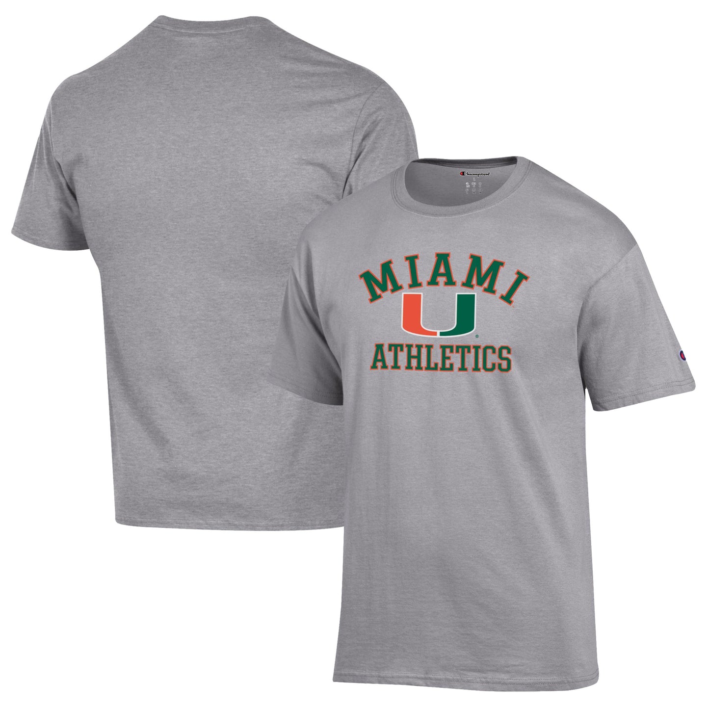 Men's Champion Gray Miami Hurricanes Athletics Logo T-Shirt