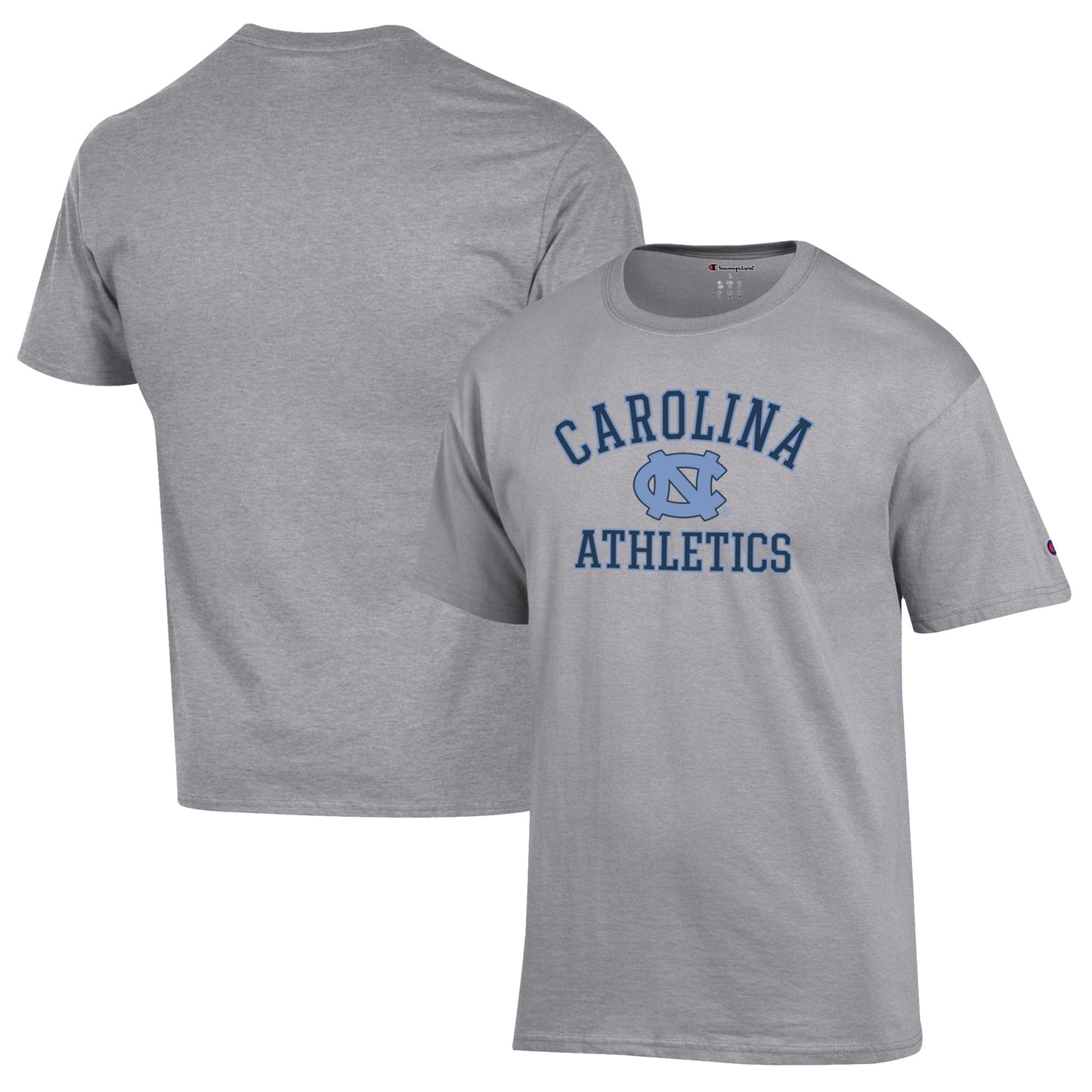 Men's Champion Gray North Carolina Tar Heels Athletics Logo T-Shirt