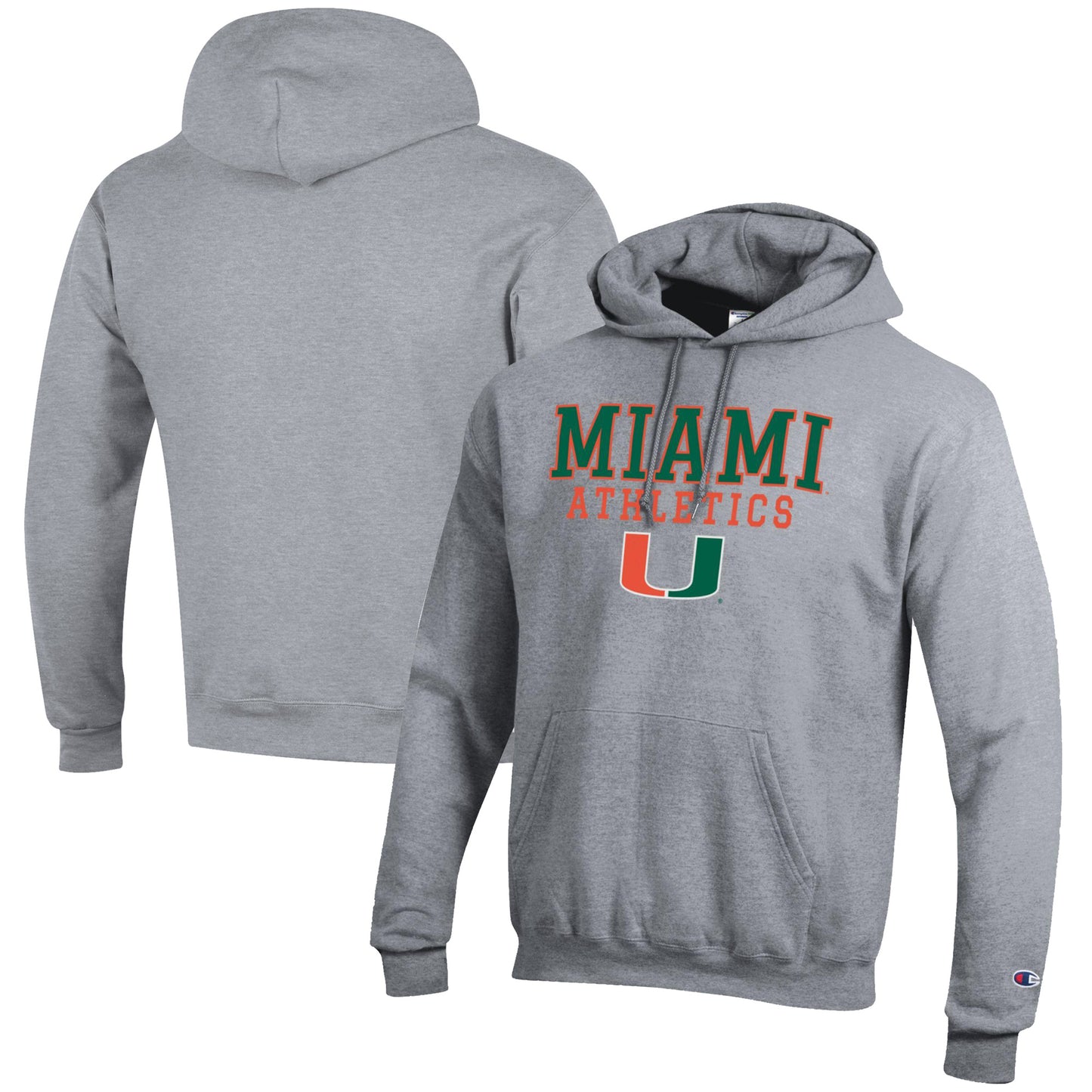 Men's Champion Gray Miami Hurricanes Athletics Logo Stack Pullover Hoodie