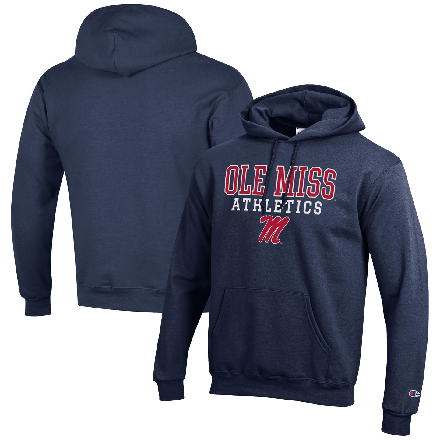 Men's Champion Navy Ole Miss Rebels Athletics Logo Stack Pullover Hoodie