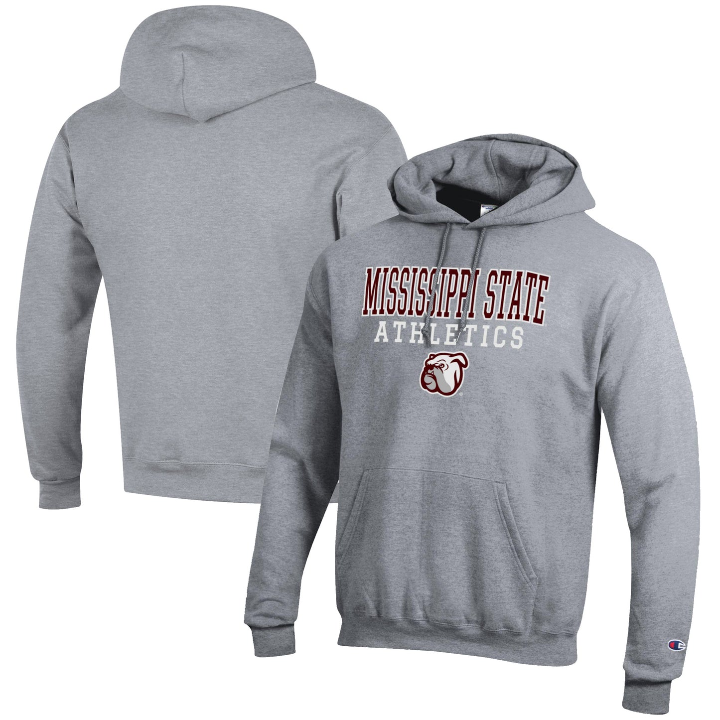 Men's Champion Gray Mississippi State Bulldogs Athletics Logo Stack Pullover Hoodie