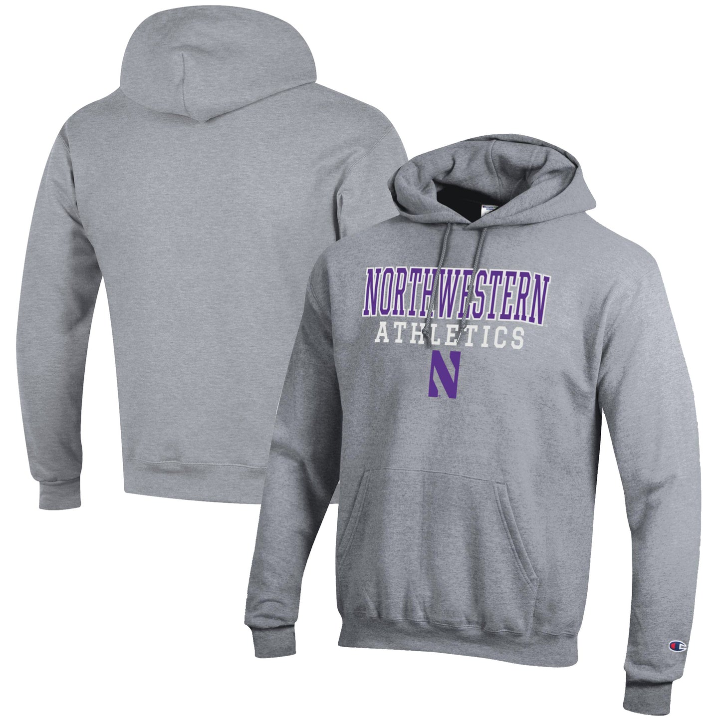 Men's Champion Gray Northwestern Wildcats Athletics Logo Stack Pullover Hoodie