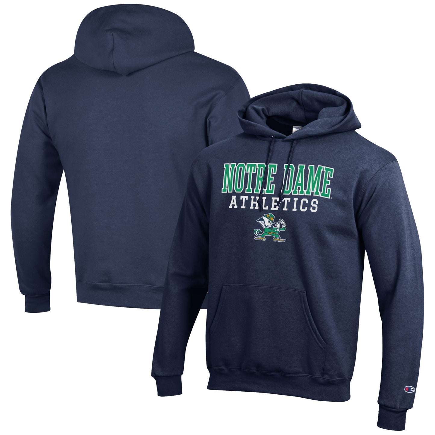Men's Champion Navy Notre Dame Fighting Irish Athletics Logo Stack Pullover Hoodie