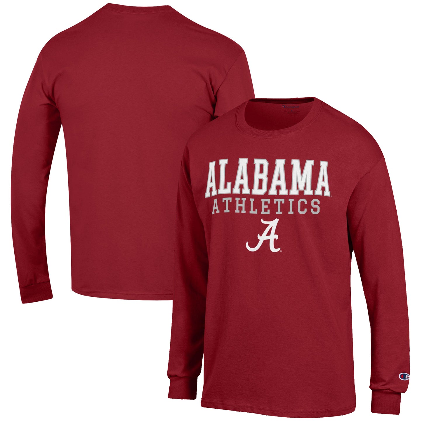 Men's Champion Crimson Alabama Crimson Tide Athletics Logo Stack Long Sleeve T-Shirt