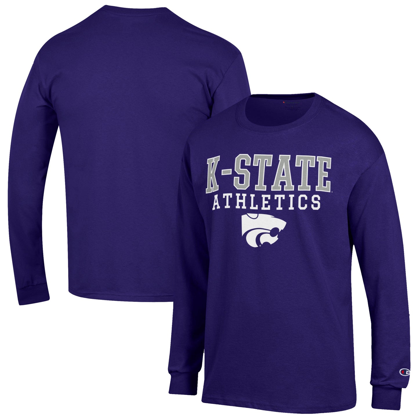 Men's Champion Purple Kansas State Wildcats Athletics Logo Stack Long Sleeve T-Shirt
